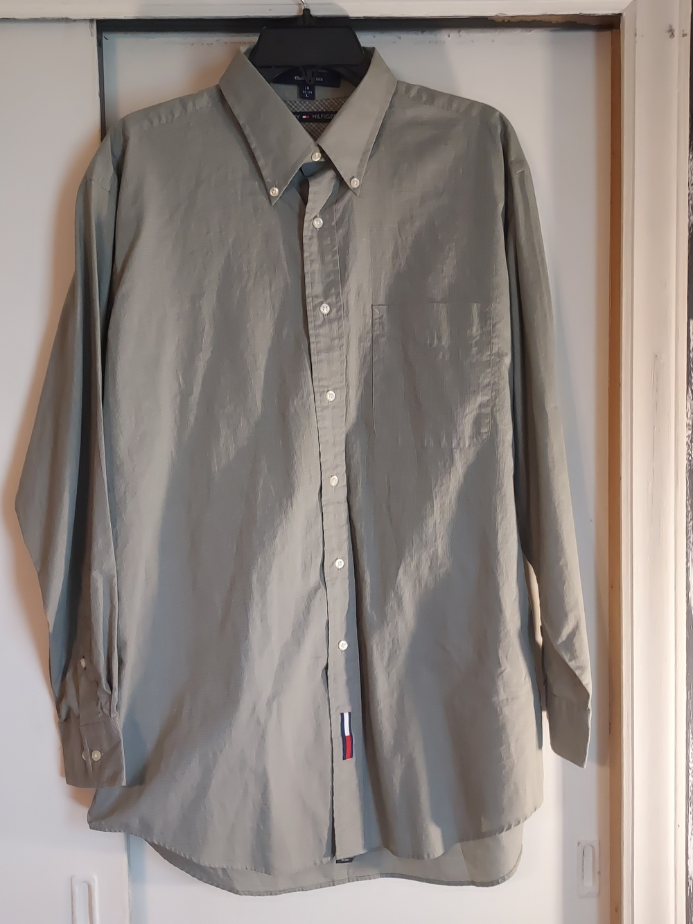 Tommy Hilfiger Khaki Classics Button Down Shirt Sage Green Grey Men’s 16 32/33 L